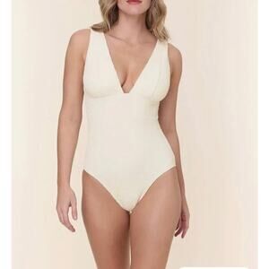 NWOT Andie Swim Mykonos Textured Ivory Marigold One Piece Swim *see description*